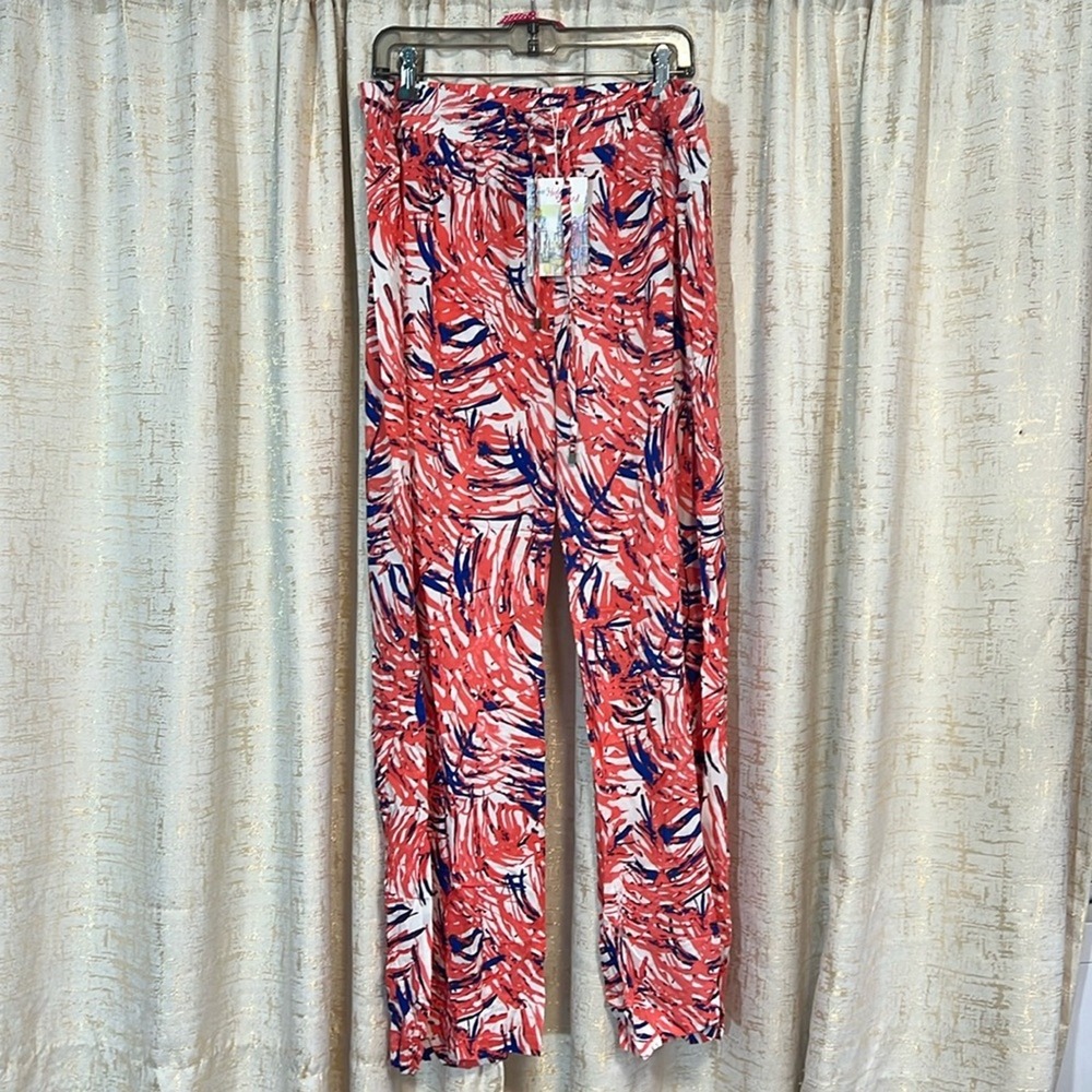 Hester‎ & Orchard Wide Leg Pants Women's XL Coral Navy Blue New Tropical 575398